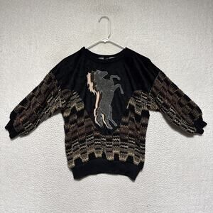 VTG Miss Rodeo America Velvet Horse Sweater Mixed Knit Chevron Western Glam S
